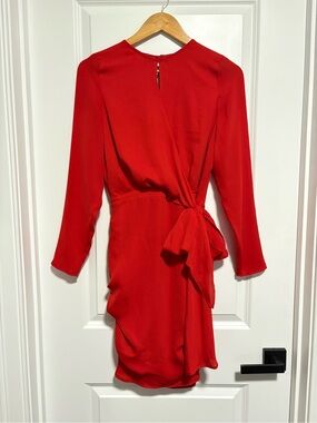 bebe Red Long-Sleeve Wrap Tie Dress